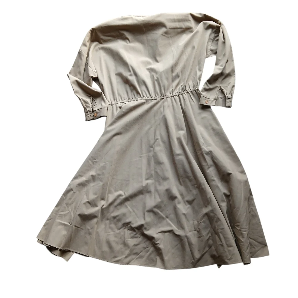 American Shirt Dress Women's Size 12P Beige Long-Sleeve Midi Dress - Picture 6 of 6